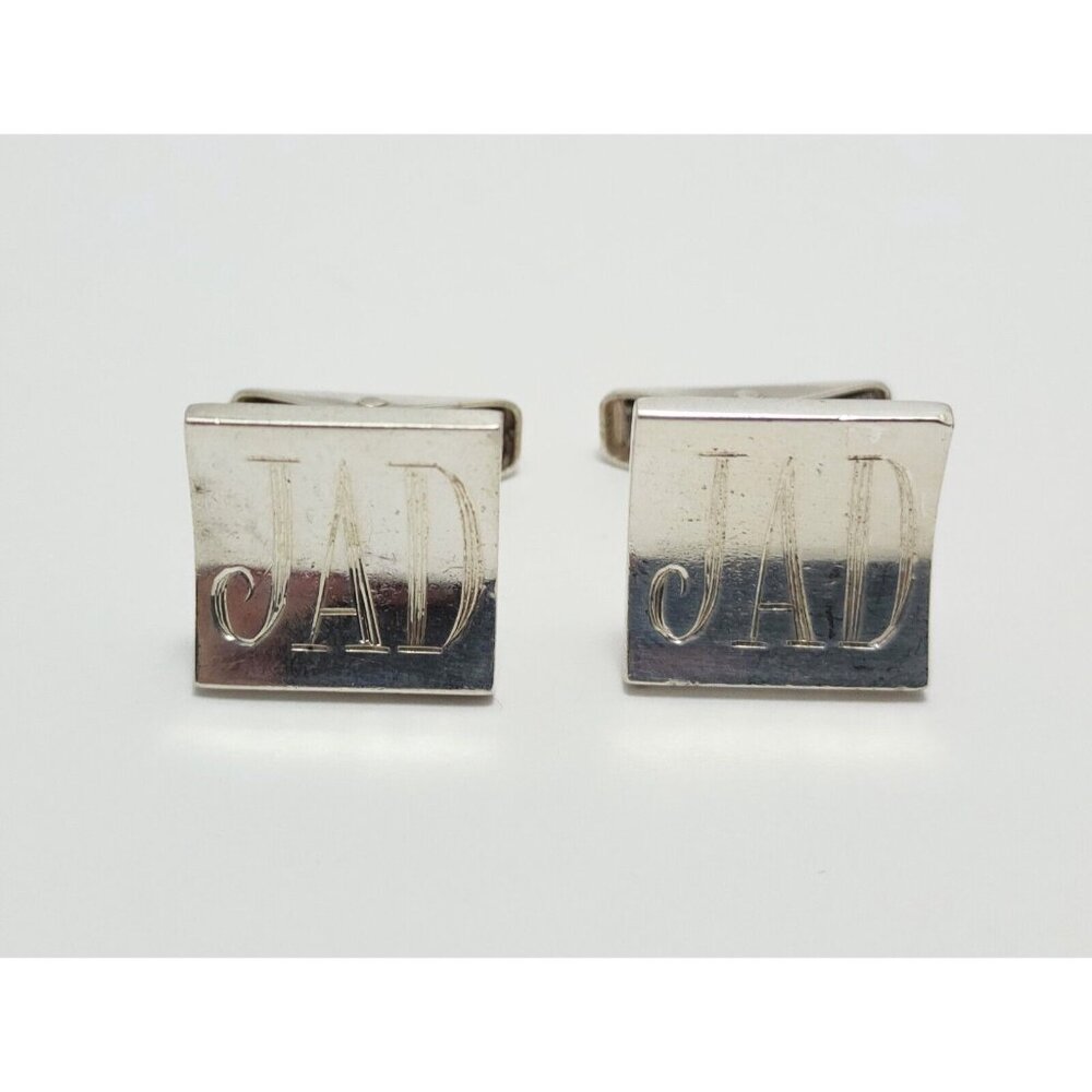 Vintage Rare Allan Adler Sterling Silver Square Modernist Cufflinks w/ Monogram
